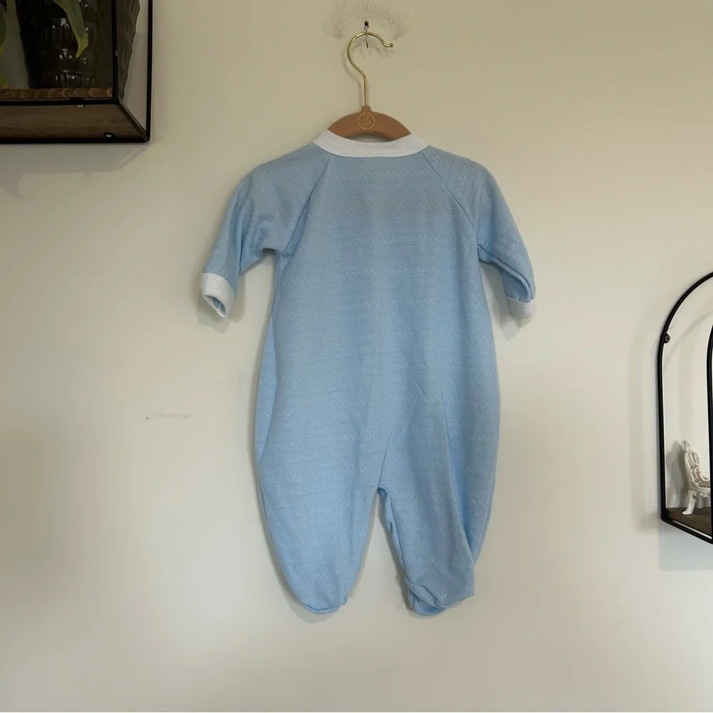 Vintage Babygro Baby Blue &‎ White Snap Button Sleeper